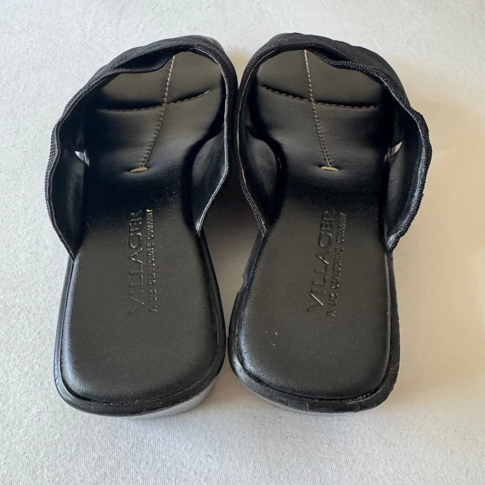 Liz Claiborne Black Wedge Sandals Size 7.5 Fabric Crossover Chunky Slide 90s Y2K